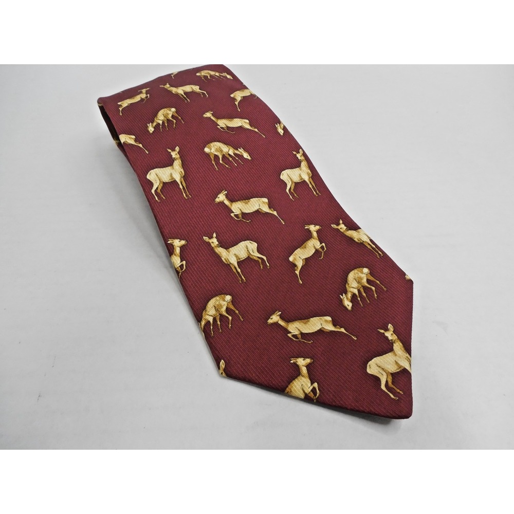 George Bass 100% Silk Tie Deer Maroon 60" x 3.75"
